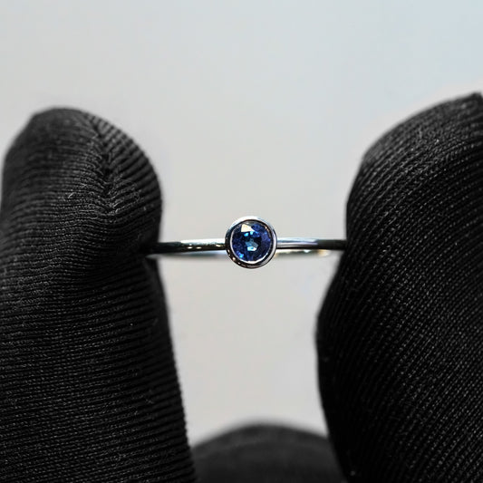 Product Name: 14kt White Gold Round Sapphire Bezel-Set Delicate Stacking Ring