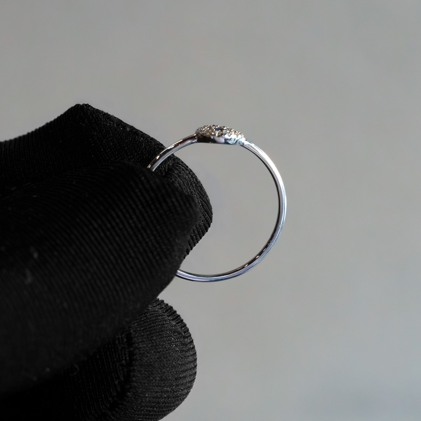 14kt White Gold Diamond & Sapphire "Evil Eye" Pavé Disc Stacking Ring