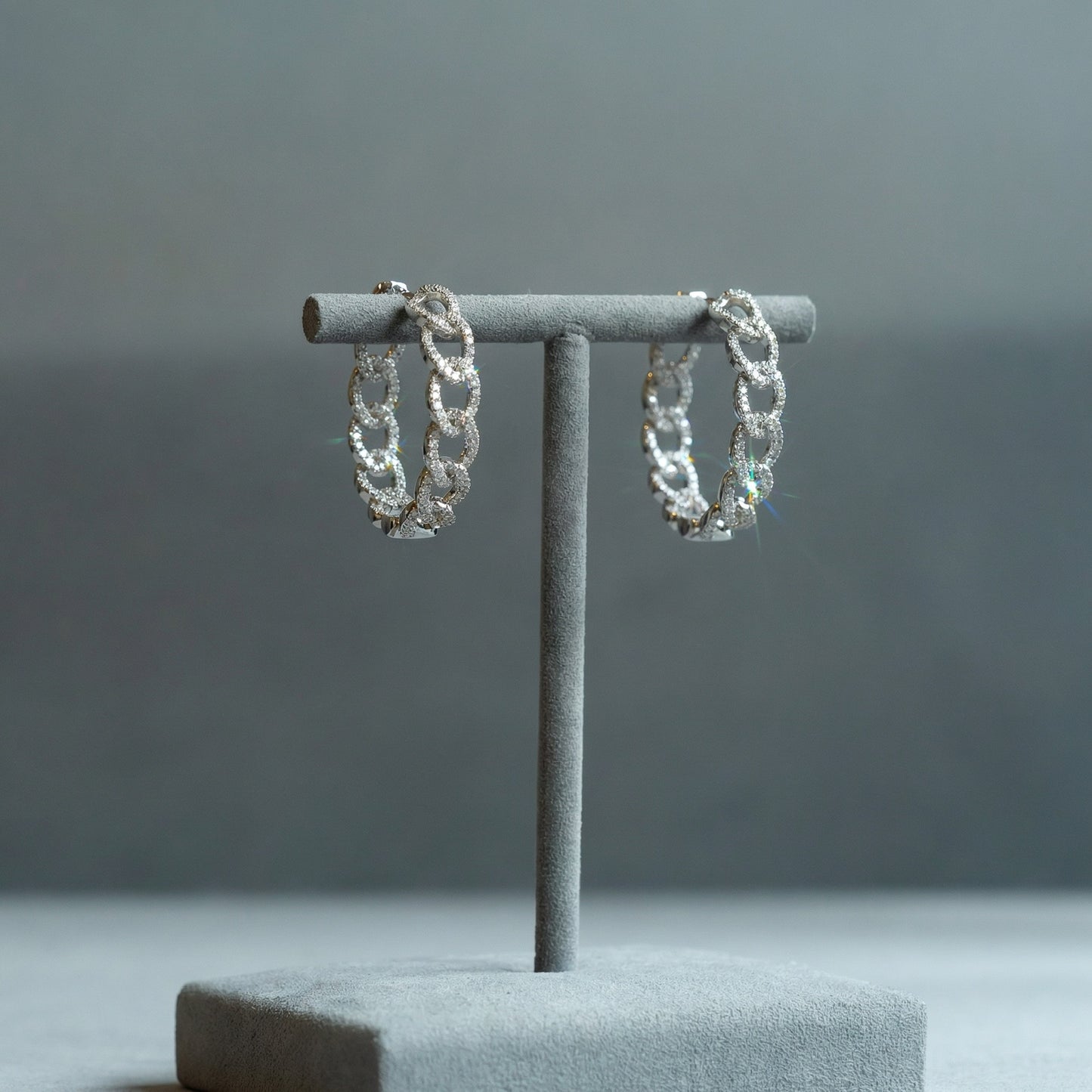 The Diamond Curb Link Hoop Earrings | Pavé Statement Hoops