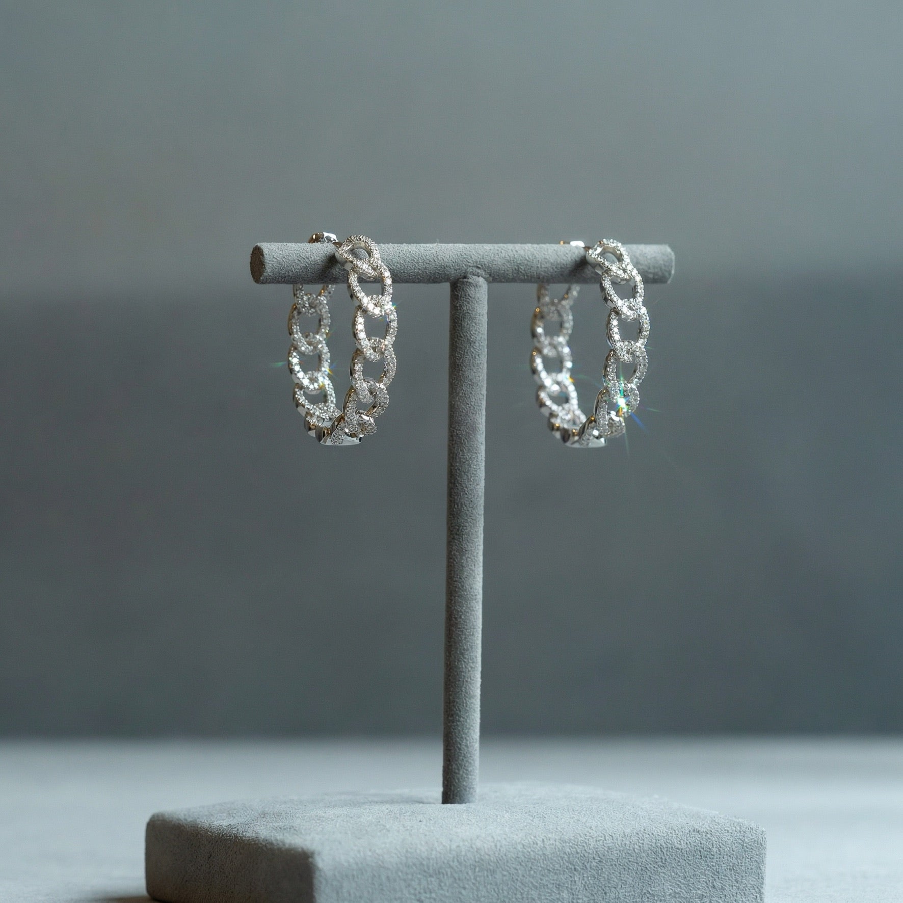 The Diamond Curb Link Hoop Earrings | Pavé Statement Hoops