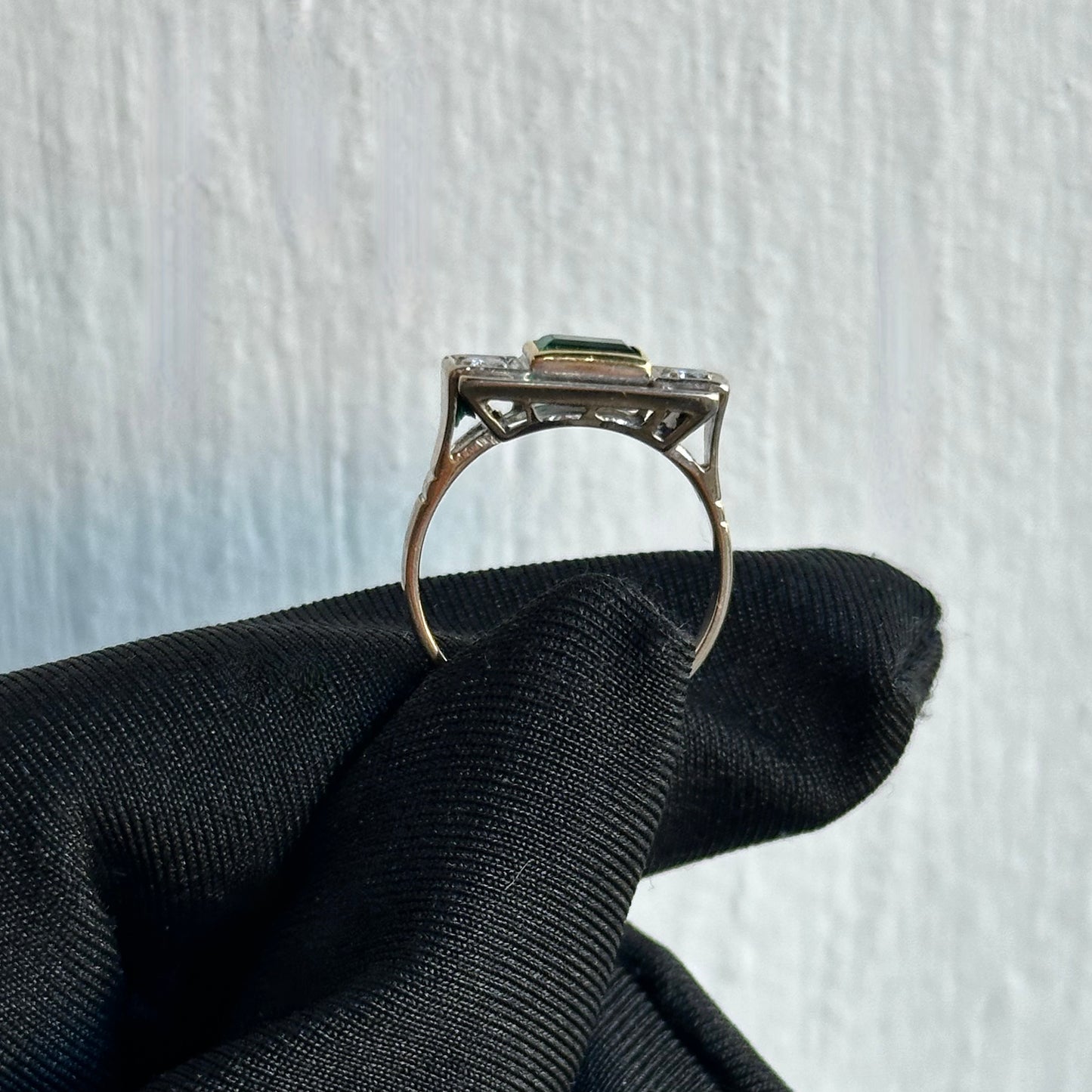 Vintage Art Deco Emerald Cut Emerald & Diamond Ring in 14kt White Gold – Original 1920s