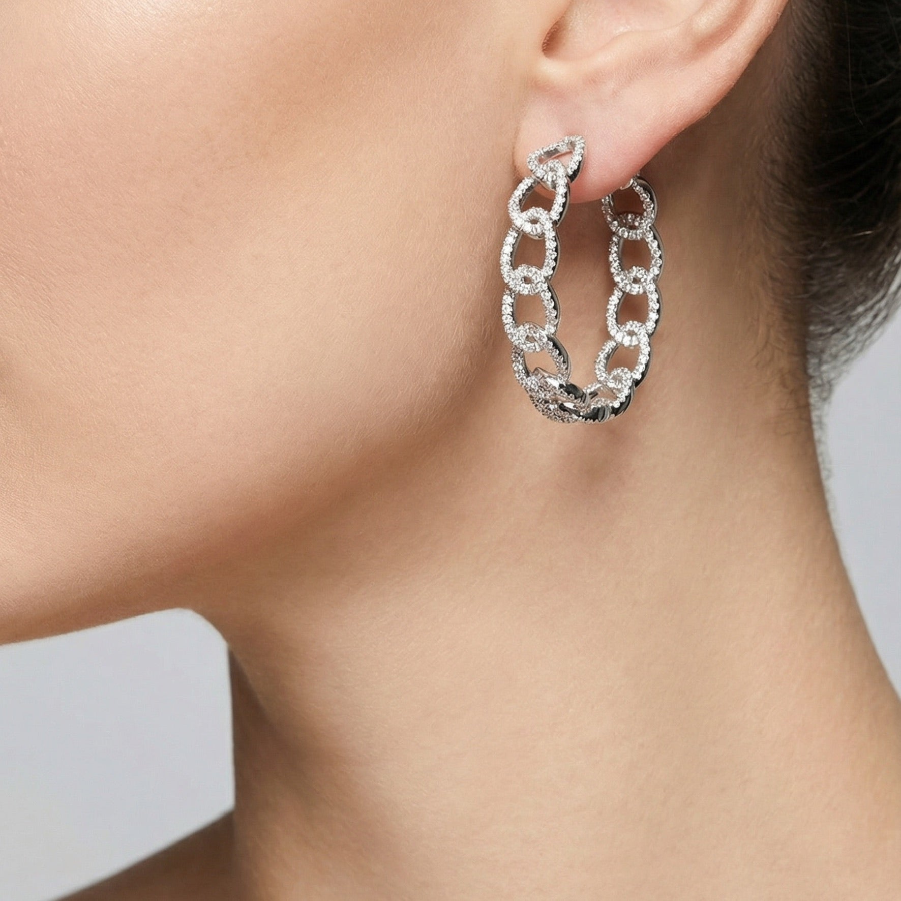 The Diamond Curb Link Hoop Earrings | Pavé Statement Hoops