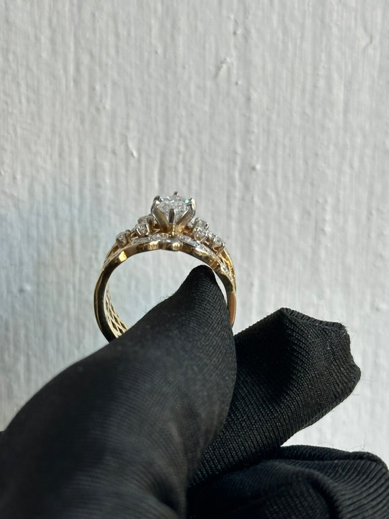 Vintage-Inspired Marquise Diamond Openwork Statement Ring in Two-Tone Gold