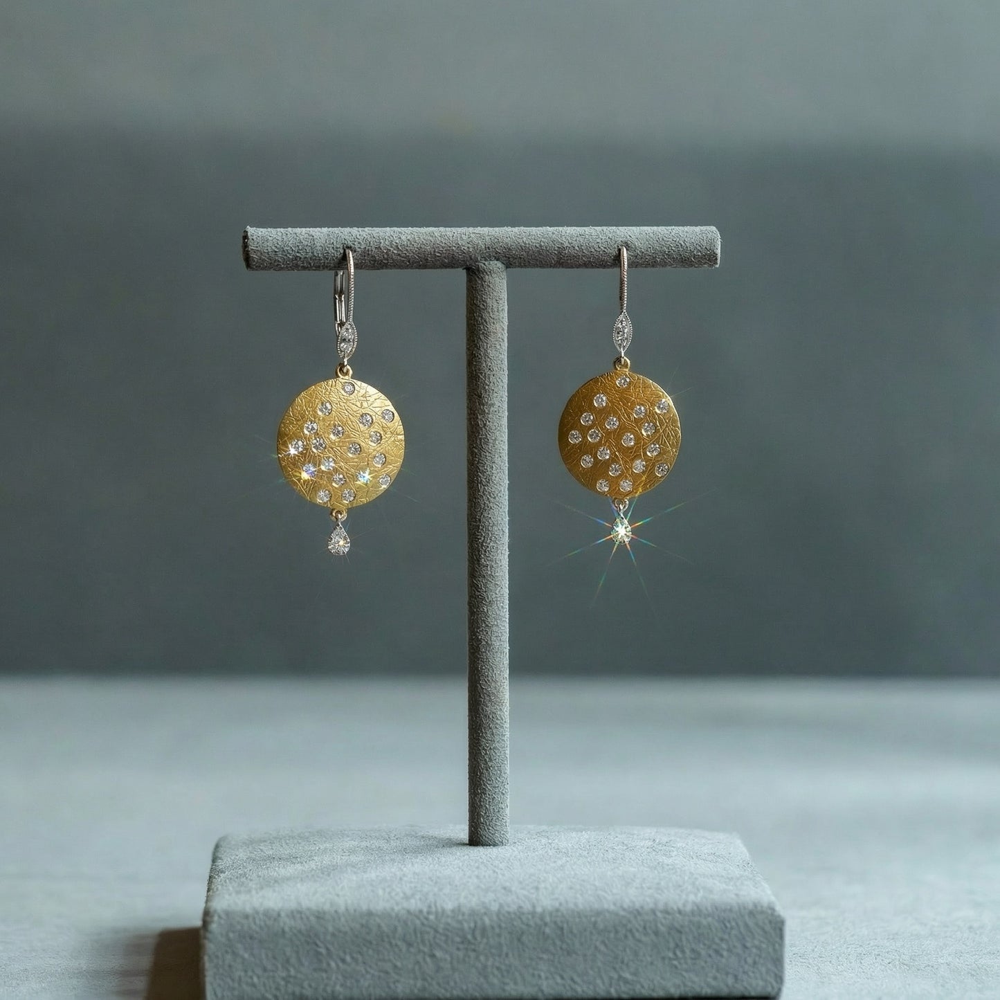 Two-Tone Gold Diamond Disc Drop Earrings | 14kt Yellow & White Gold