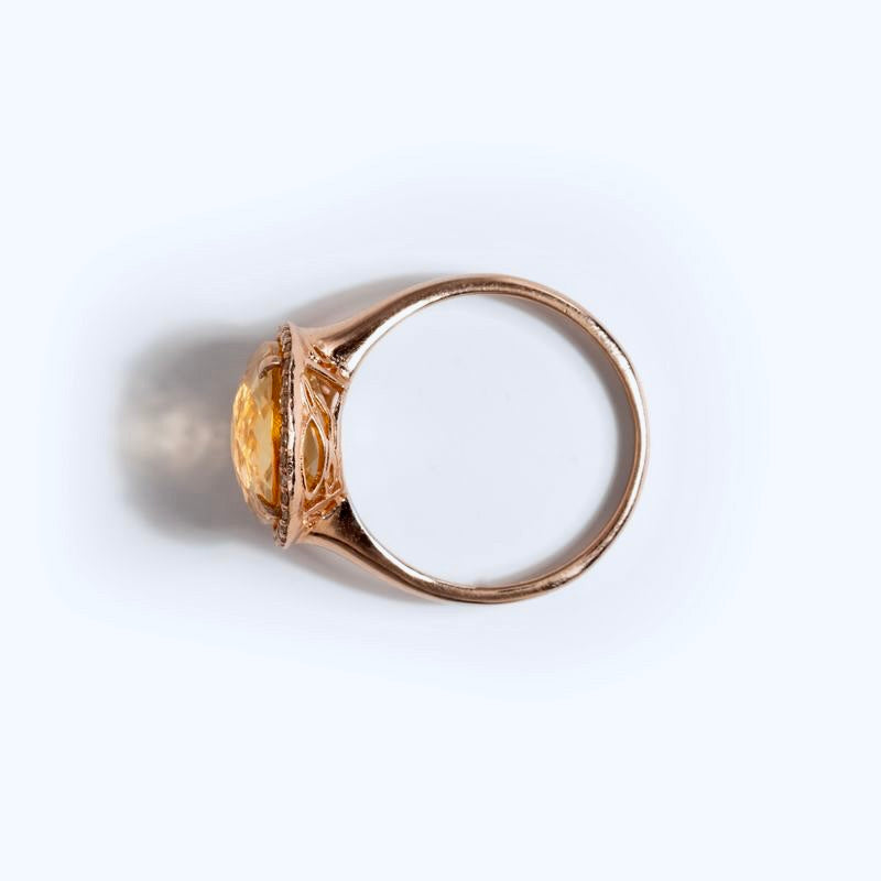 14KT ROSE GOLD CITRINE & DIAMOND RING