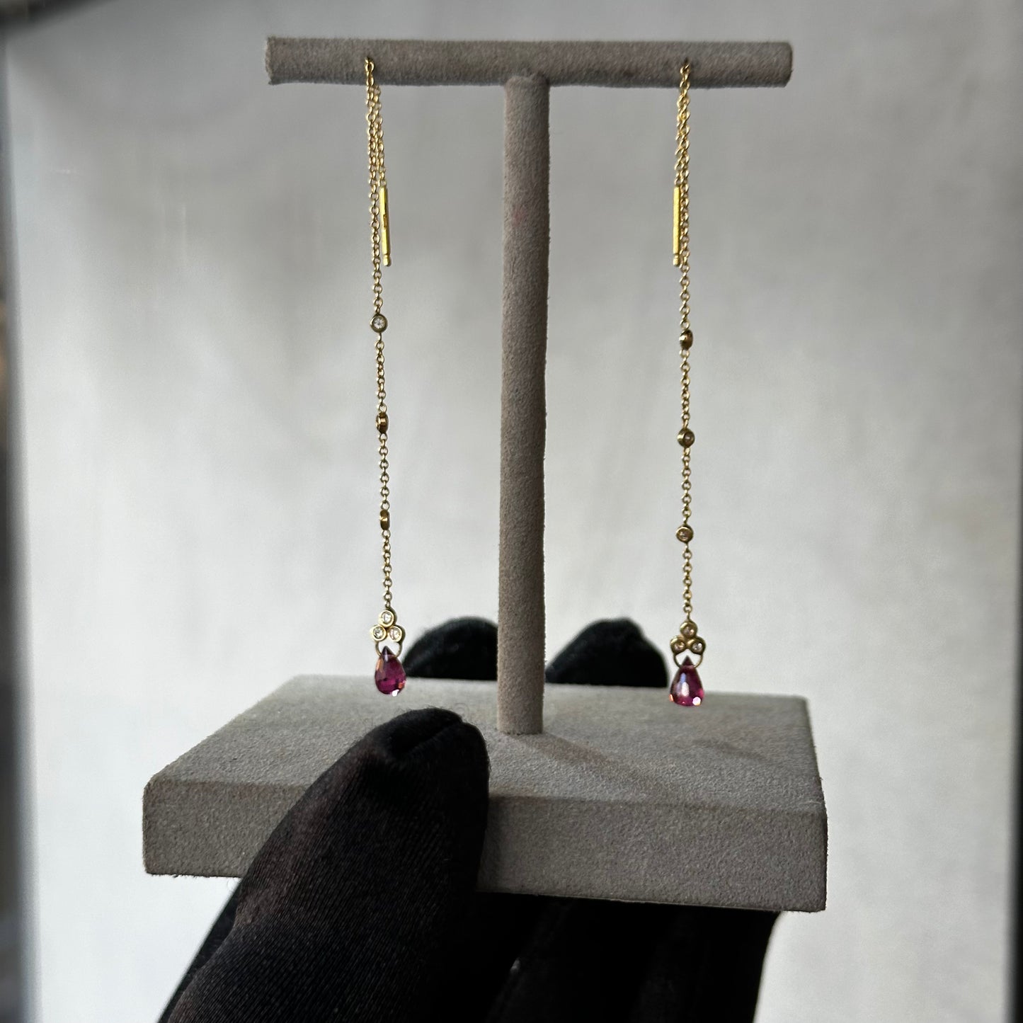 Pink Tourmaline Bead and Diamond Threader Earrings