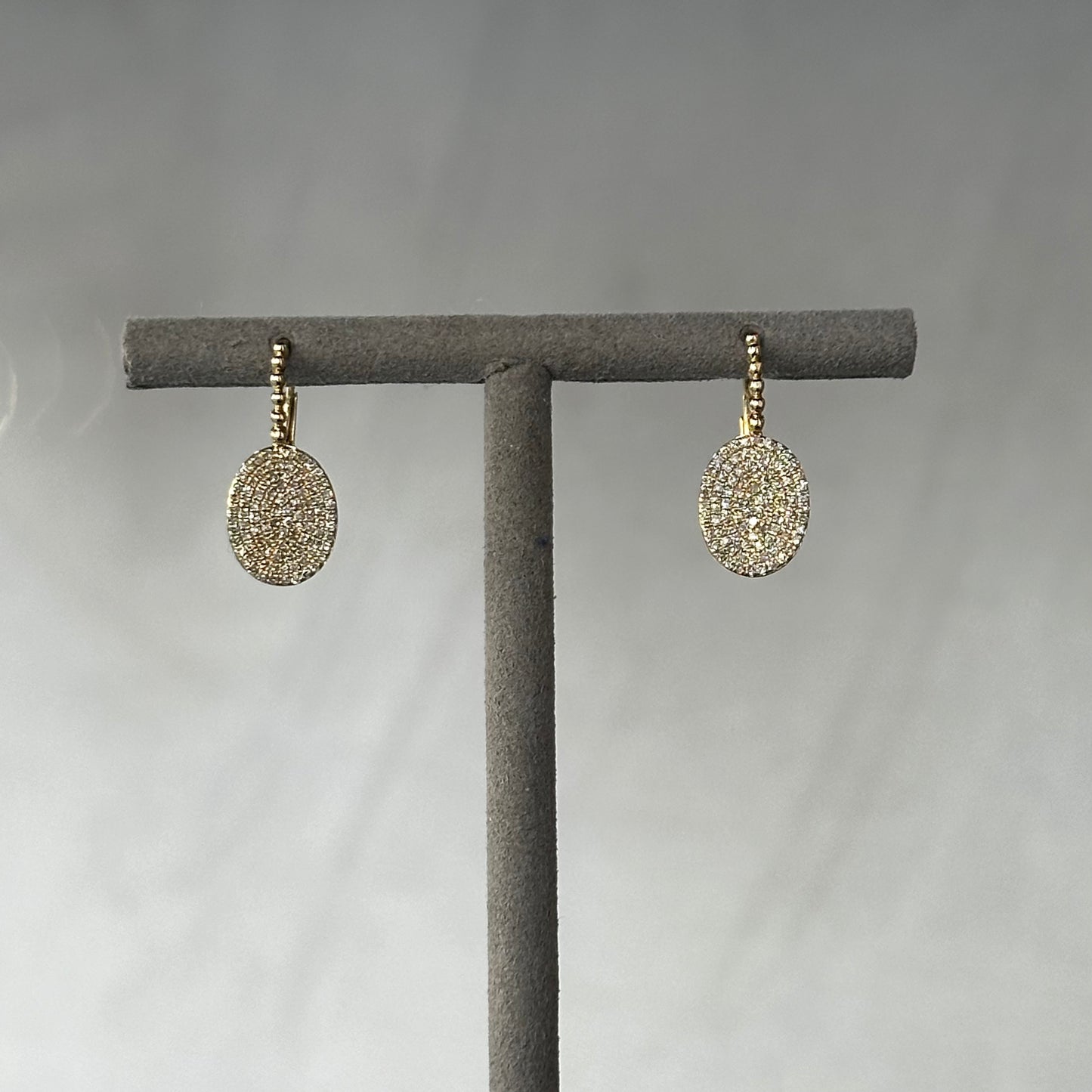 Yellow Gold Oval Pave Diamond Cluster Earrings