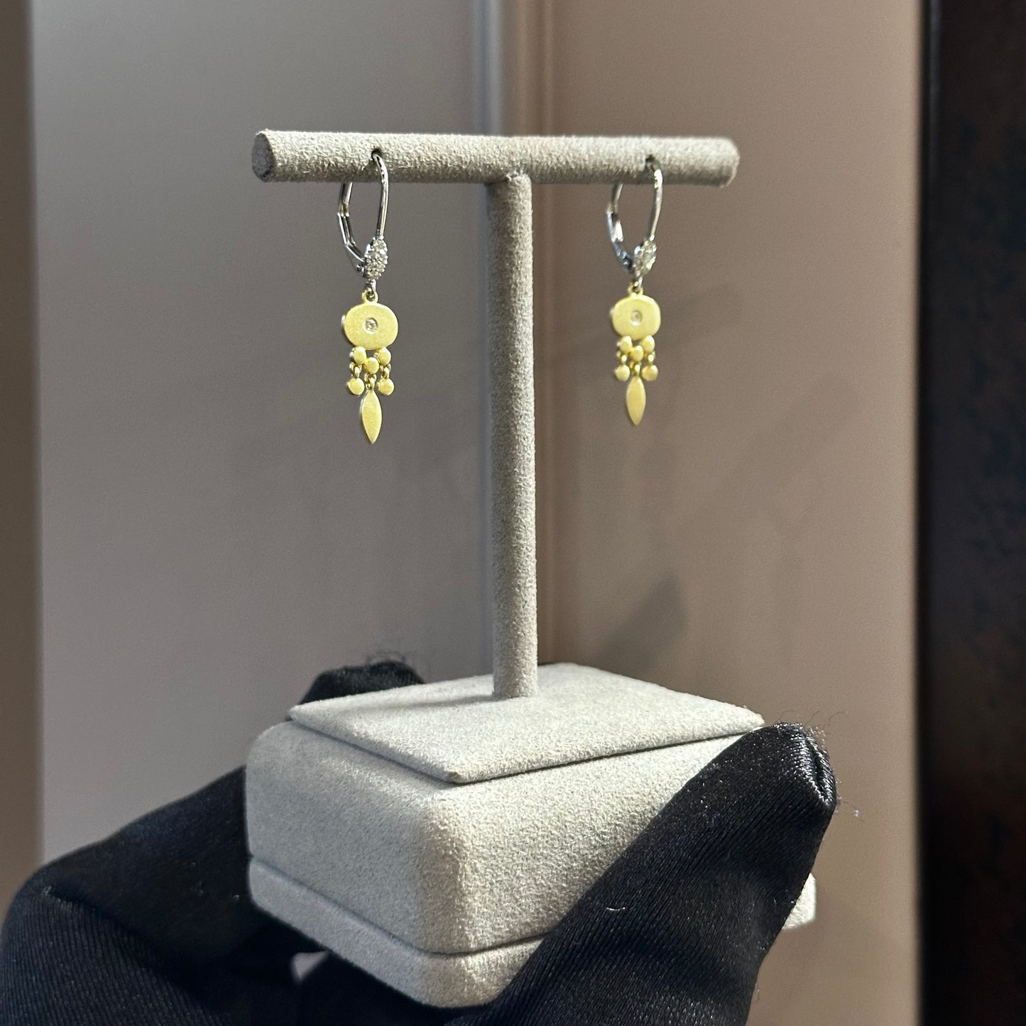 Two Tone Matte Diamond Fancy Drop Earrings