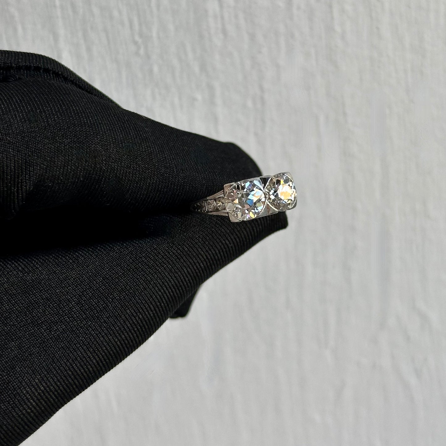 Art Deco Platinum Ring with 1.13ct & 1.29ct Old Mine Diamonds