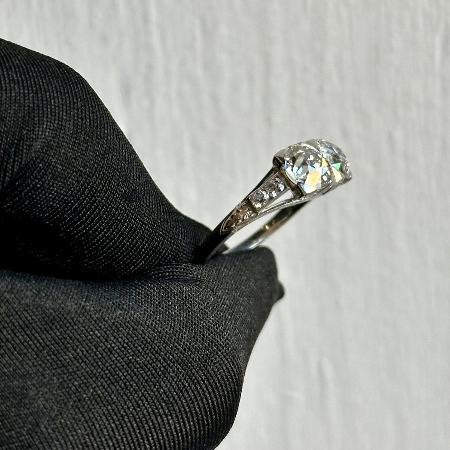 Art Deco Platinum Ring with 1.13ct & 1.29ct Old Mine Diamonds