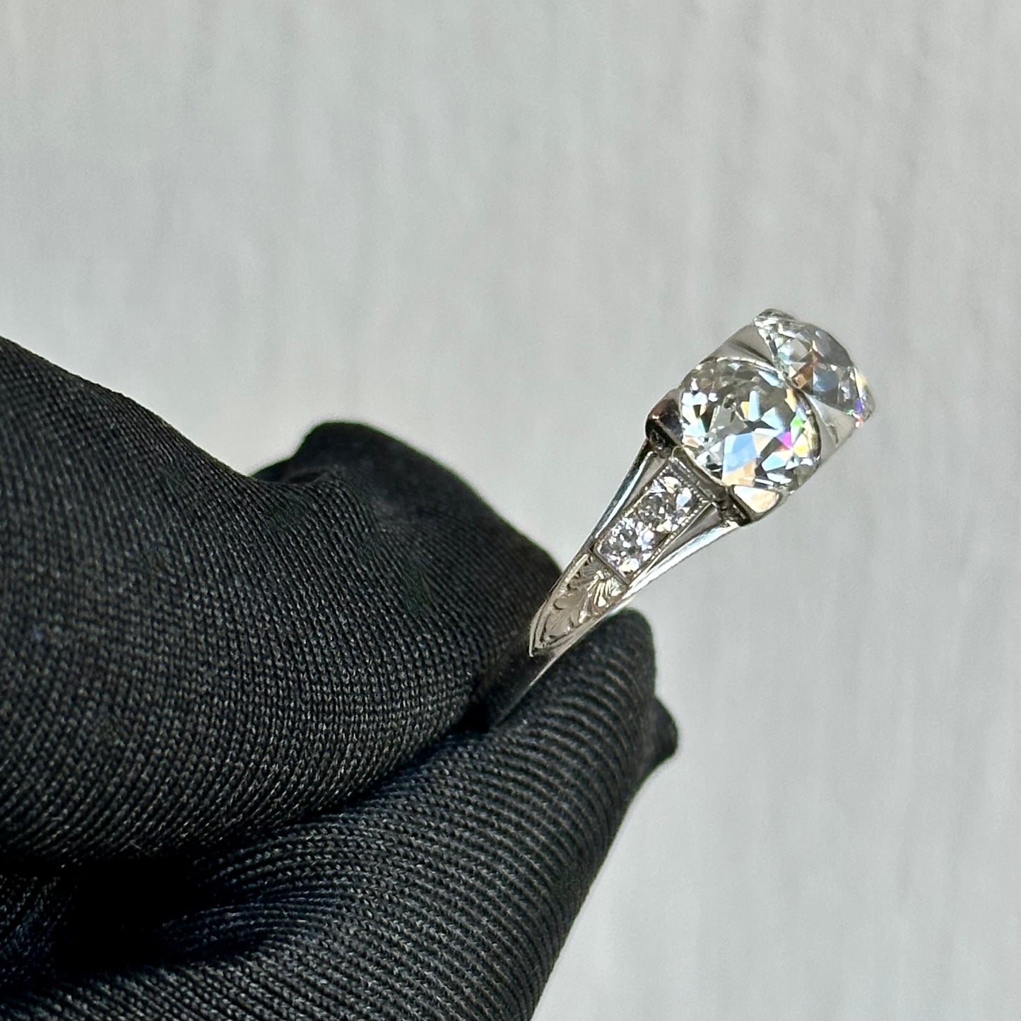 Art Deco Platinum Ring with 1.13ct & 1.29ct Old Mine Diamonds