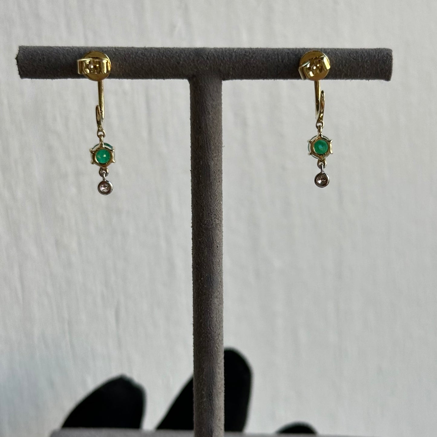 Round Cut Emerald Drop Earrings with Diamonds