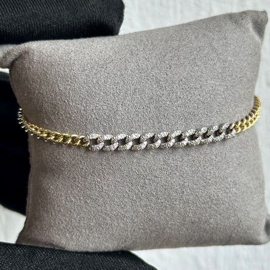 Two-Tone 14KT Yellow & White Gold Dainty Diamond Cuban Link Bracelet