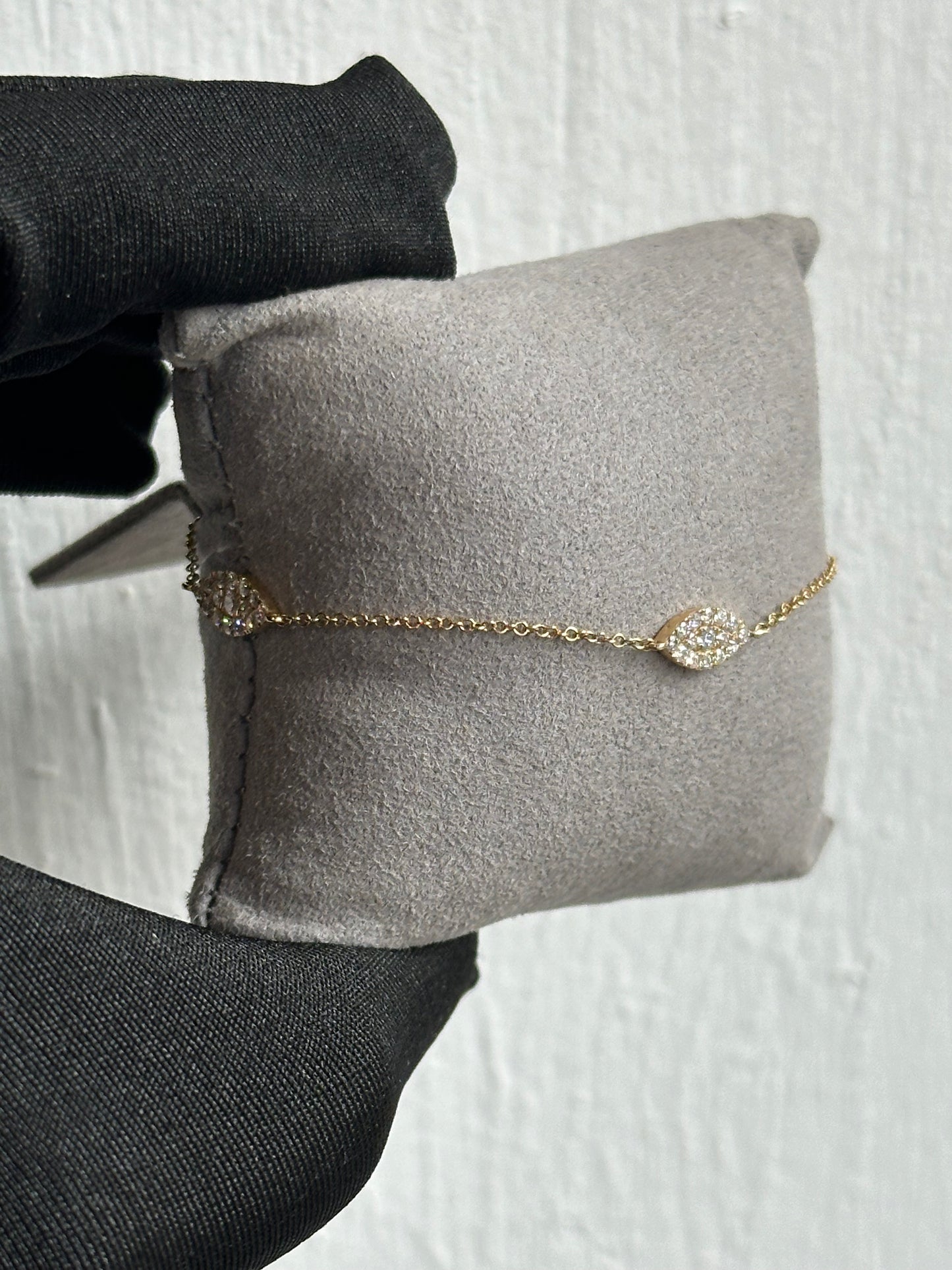 14KT Yellow Gold Marquise Diamond Cluster Bracelet on Delicate Cable Chain