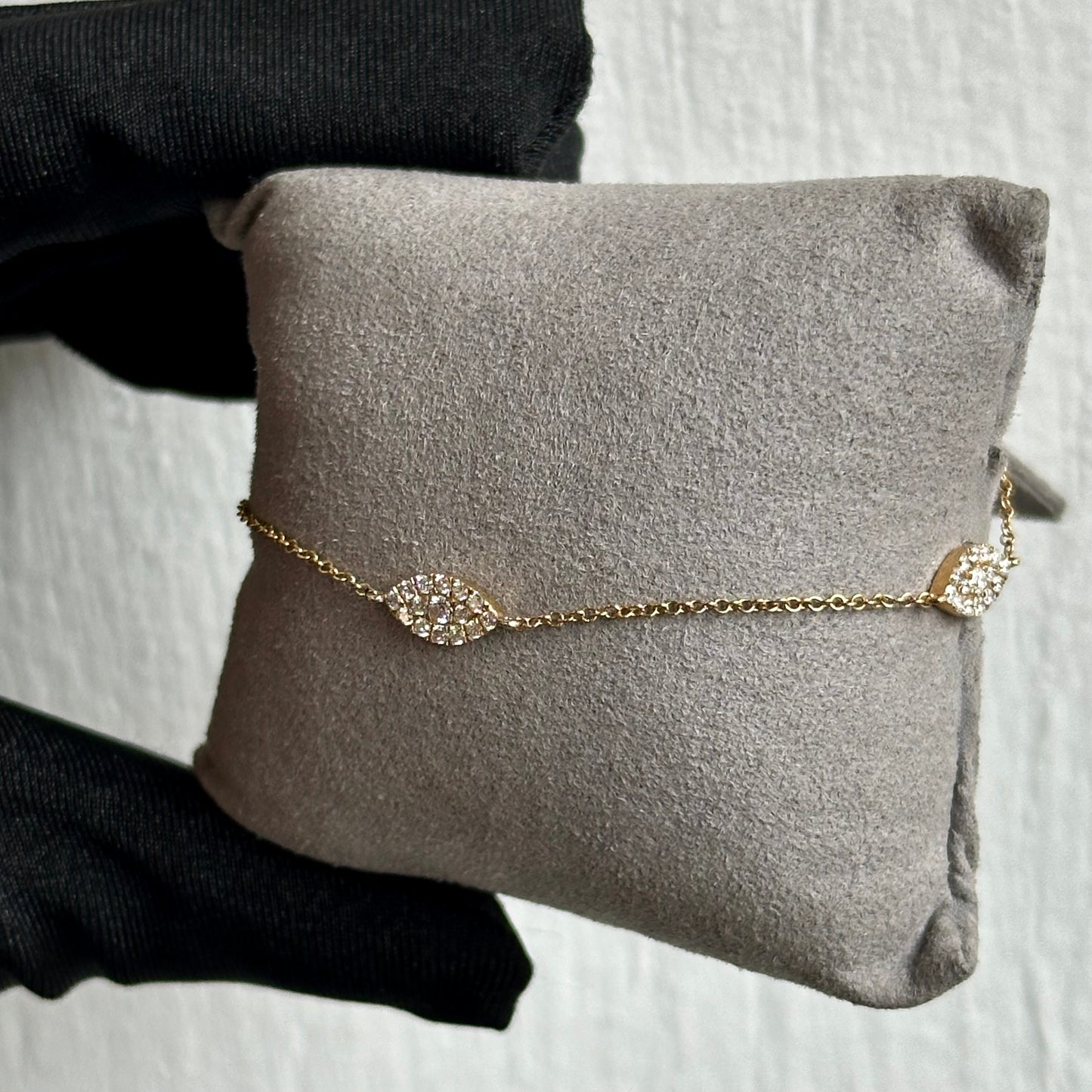 14KT Yellow Gold Marquise Diamond Cluster Bracelet on Delicate Cable Chain