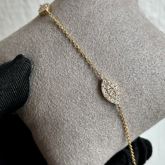 14KT Yellow Gold Marquise Diamond Cluster Bracelet on Delicate Cable Chain