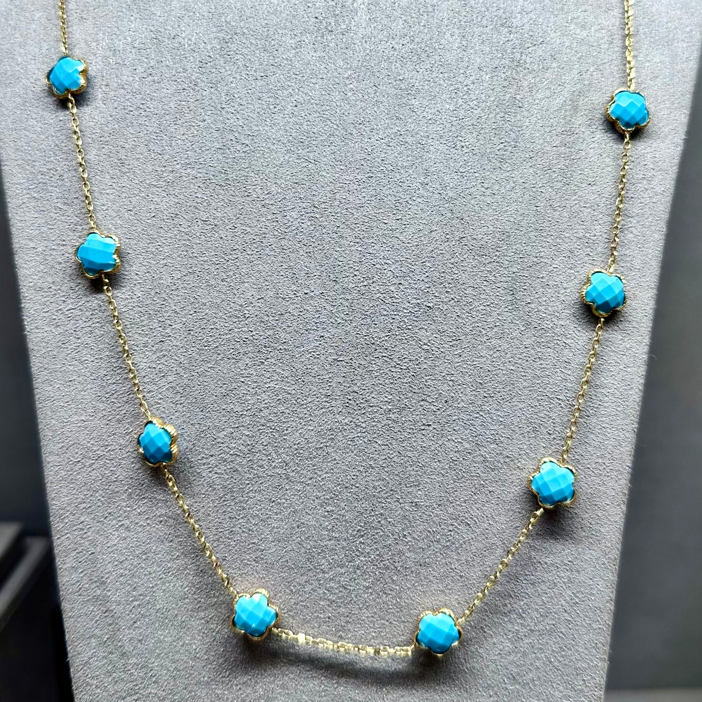 Camille - 23" Clover Turquoise 14kt Necklace
