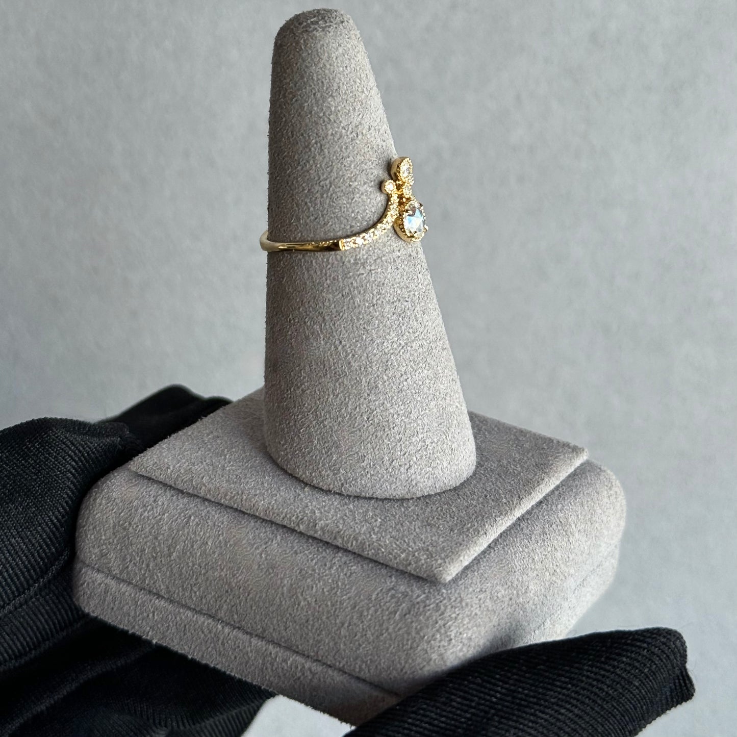 18kt Yellow Gold Rose Cut Diamond Ring with Milgrain Detailing and Brilliant Accents