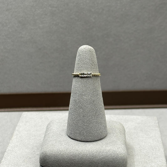Yellow Gold Dainty Baguette Diamonds Dot Design Band Ring