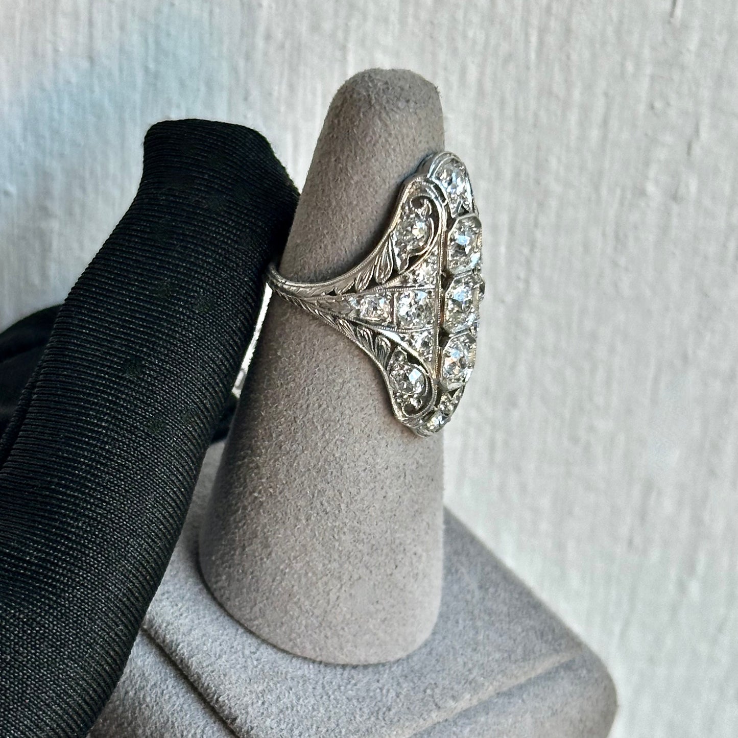 Stunning Platinum Diamond Art Deco Cocktail Filigree Ring – Old Mine Cut, Approximately 1.60ctw