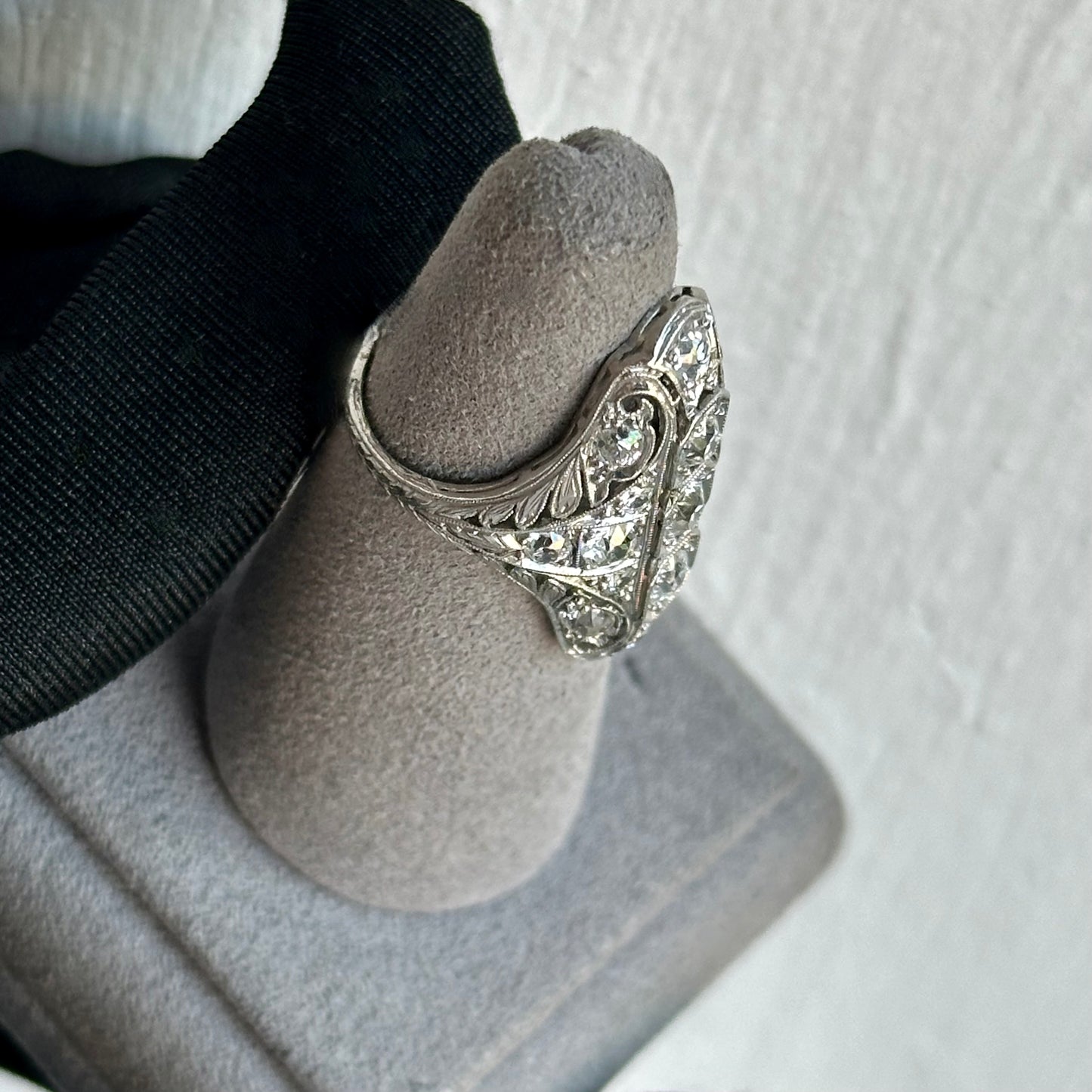 Stunning Platinum Diamond Art Deco Cocktail Filigree Ring – Old Mine Cut, Approximately 1.60ctw