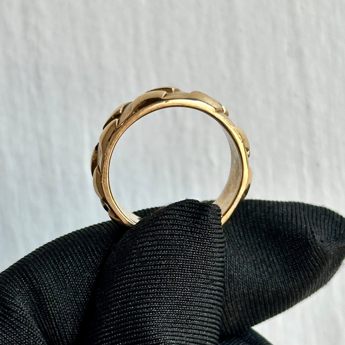 One-of-a-Kind Tire Track Wedding Band – Handcrafted in 14kt Yellow Gold