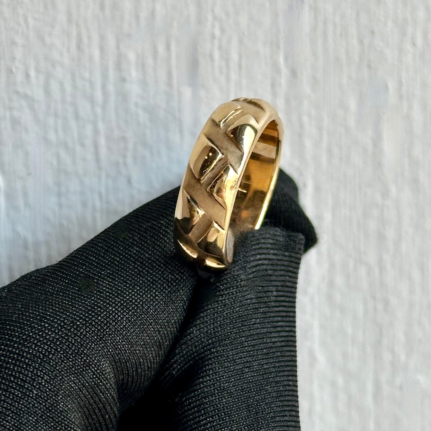 One-of-a-Kind Tire Track Wedding Band – Handcrafted in 14kt Yellow Gold