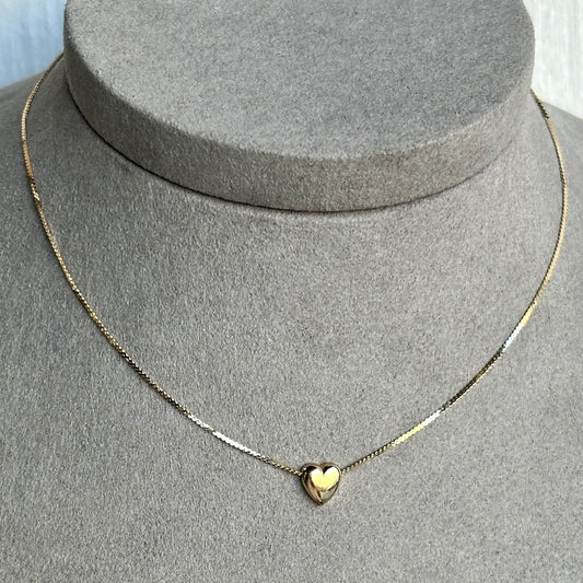 14k Yellow Gold Vintage Heart Pendant Necklace – 16" Chain – Sweet & Delicate Design for Everyday Wear