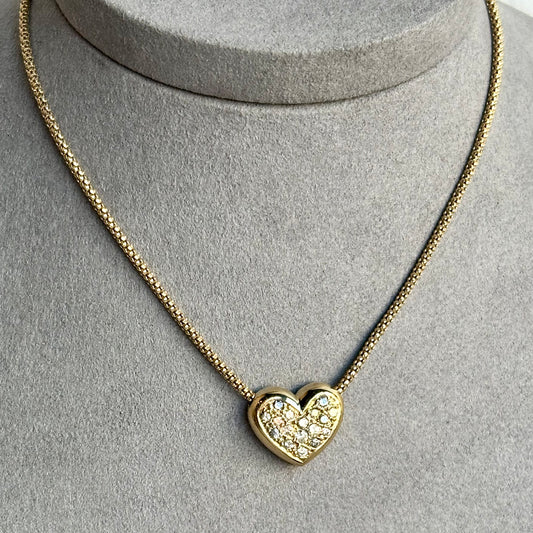 Vintage Heart Diamond Necklace | 16" Rounded Snake Chain | .50ctw Diamonds in 14k Yellow Gold