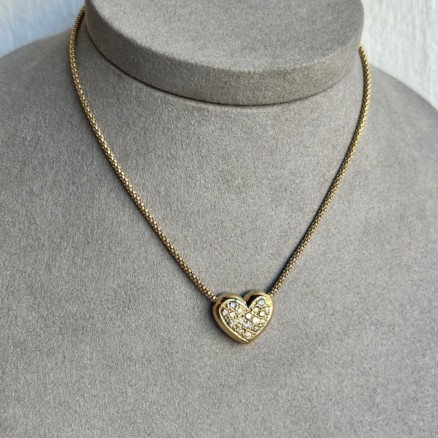 Vintage Heart Diamond Necklace | 16" Rounded Snake Chain | .50ctw Diamonds in 14k Yellow Gold