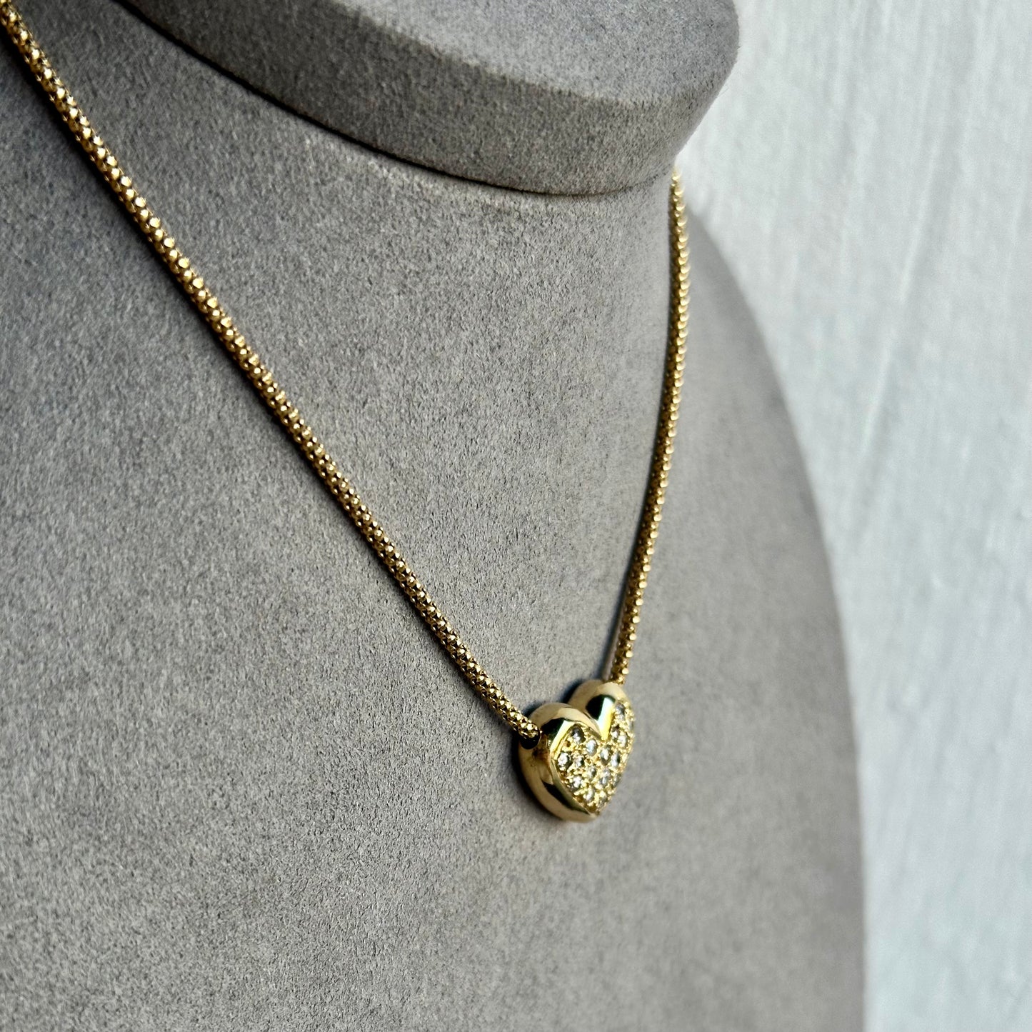 Vintage Heart Diamond Necklace | 16" Rounded Snake Chain | .50ctw Diamonds in 14k Yellow Gold