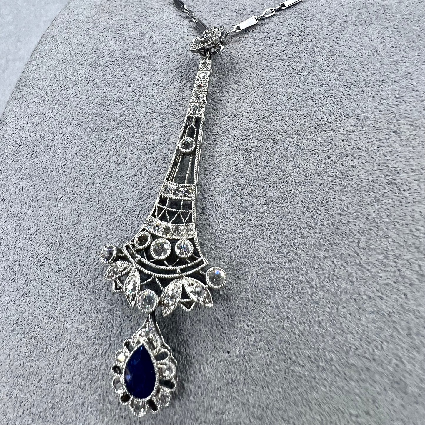 Circa 1910 Sapphire & Diamond Art Deco Platinum Necklace