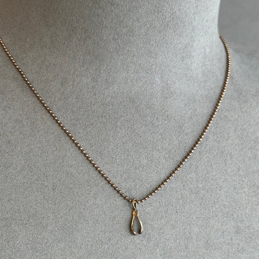 Rose Gold Plated Over Silver Wishbone Charm Pendant on Silver Beaded Chain - Symbol of Luck & Elegance