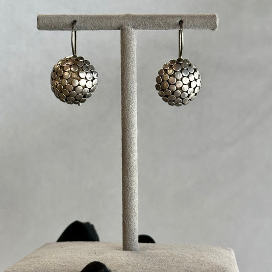 Silver Vintage Drop Disc Earrings with Beaded Silver Discs – Elegant and Timeless Design