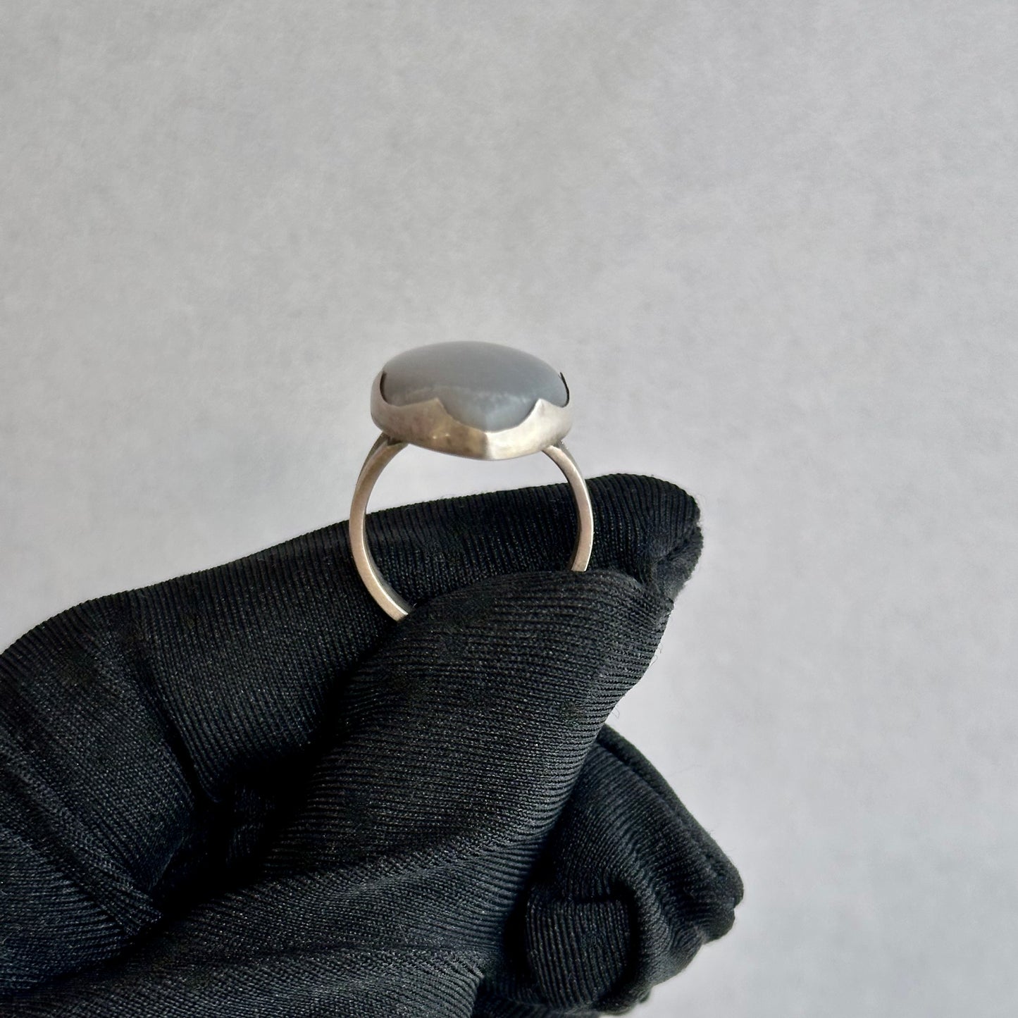 Stunning Marquis Cut Grey Moonstone Cocktail Ring in Silver – Wave Bezel Set with Matte Finish