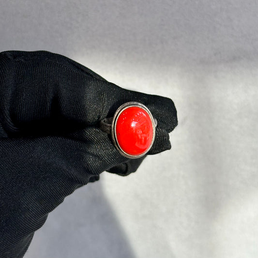 Vintage Silver Bezel Set Red Fiery Coral Ring – A Bold Statement Piece