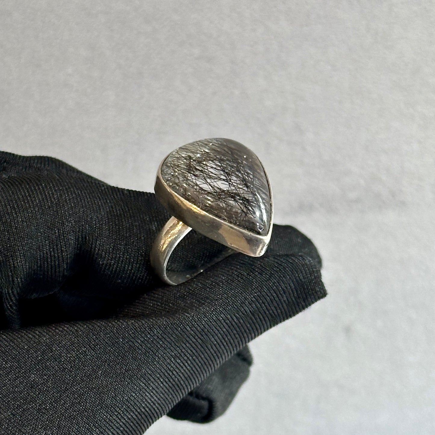 Vintage Rutilated Quartz Pear Cut Cocktail Ring – Bezel Set in Sterling Silver for a Unique Daily Statement