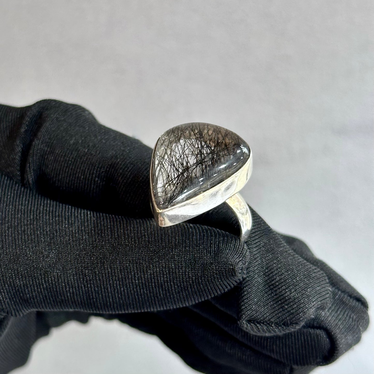 Vintage Rutilated Quartz Pear Cut Cocktail Ring – Bezel Set in Sterling Silver for a Unique Daily Statement