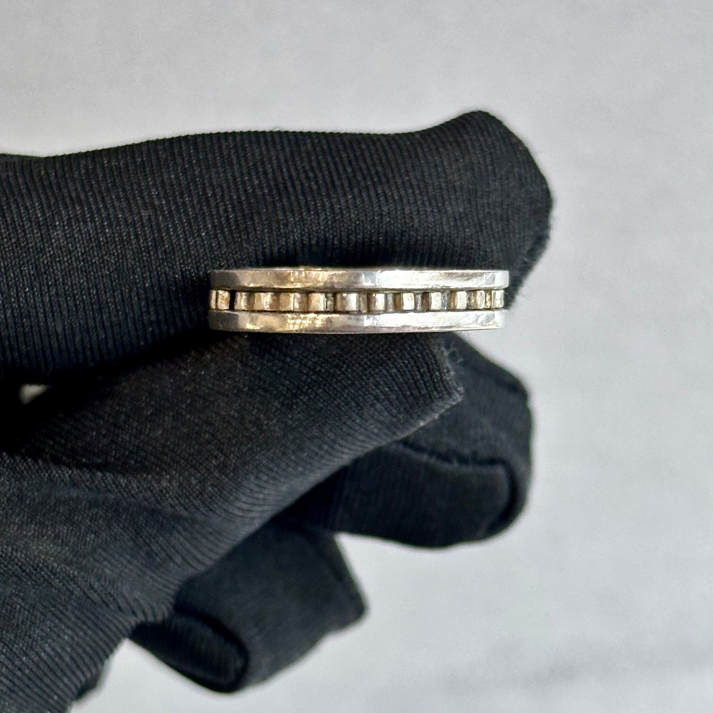 One-of-a-Kind Handmade Silver Band with Pebble Inlay & Dotted Pattern – 5mm Width | Perfect as a Wedding or Fashion Ring