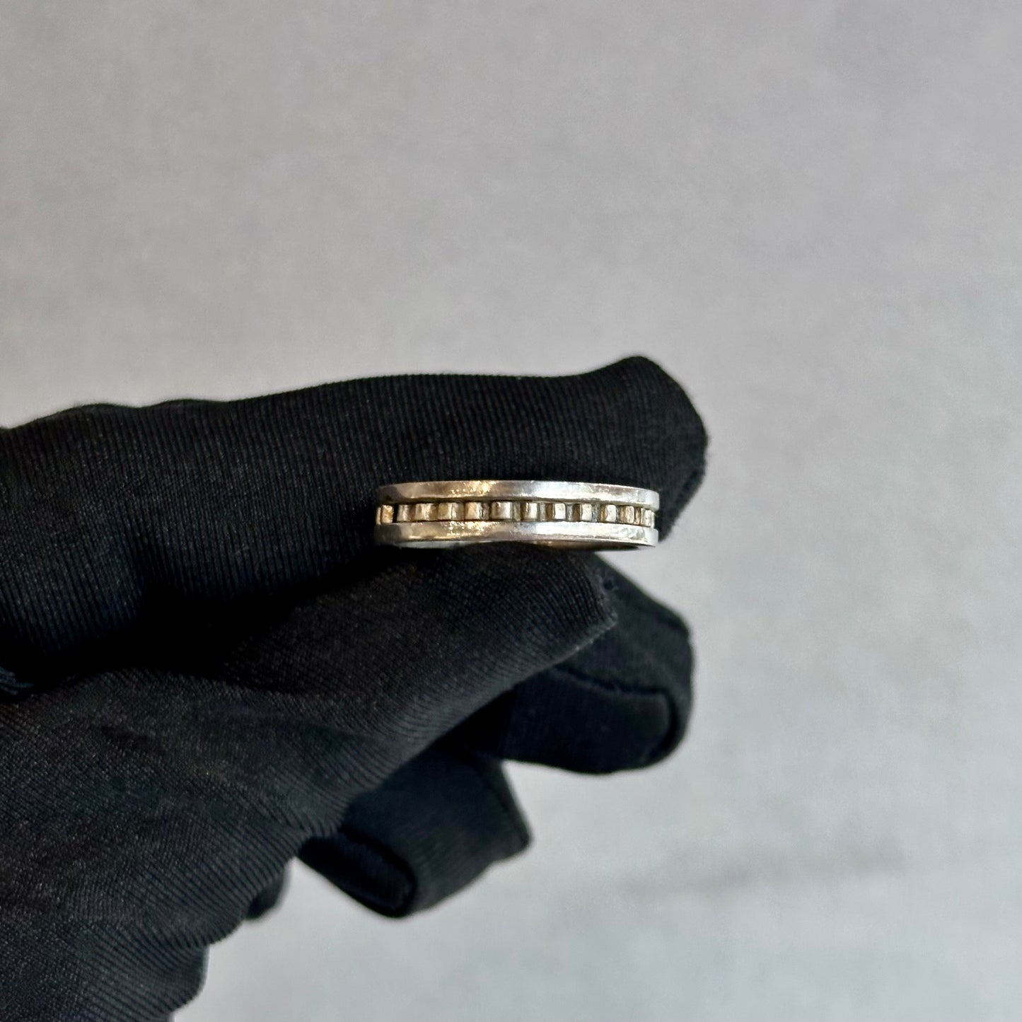 One-of-a-Kind Handmade Silver Band with Pebble Inlay & Dotted Pattern – 5mm Width | Perfect as a Wedding or Fashion Ring