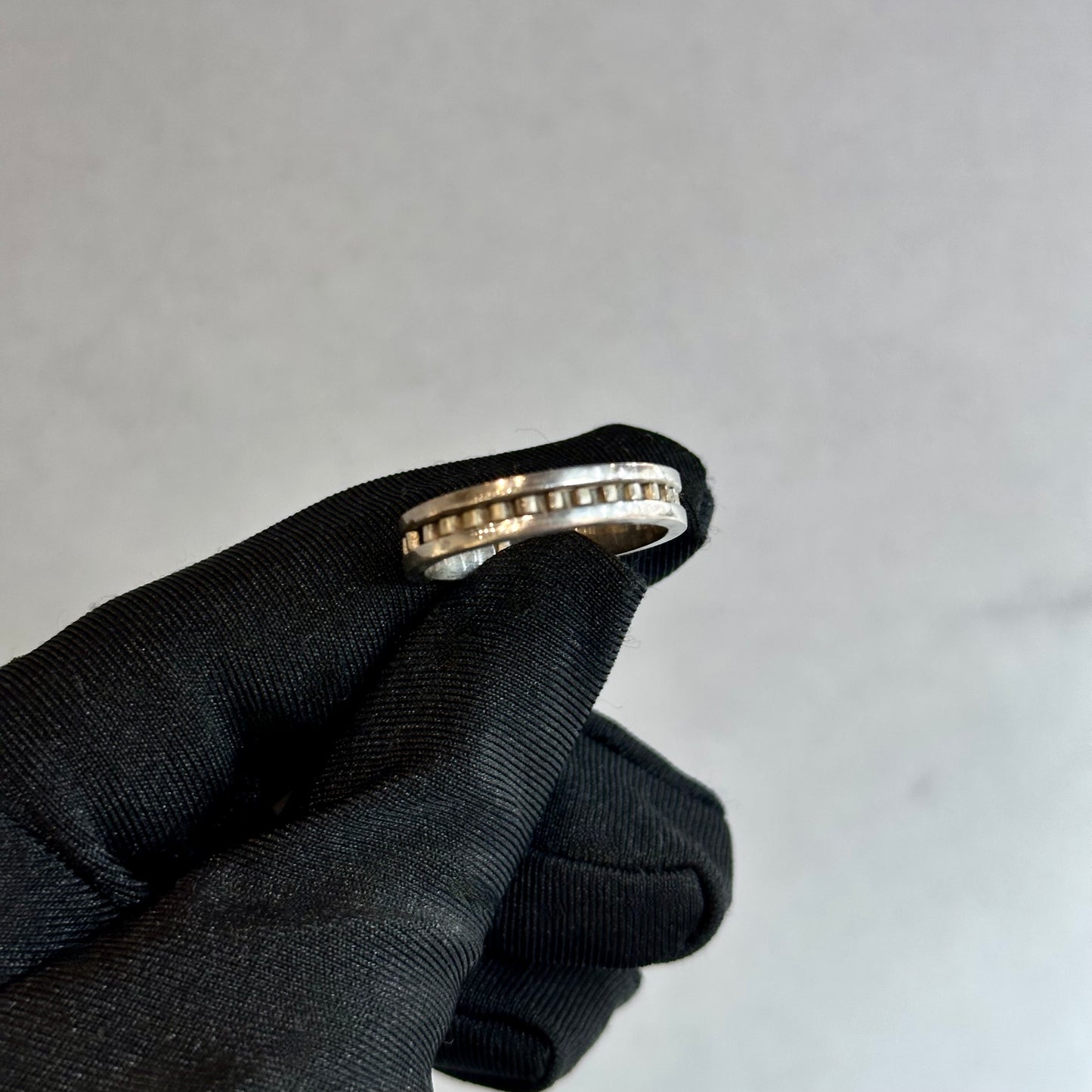 One-of-a-Kind Handmade Silver Band with Pebble Inlay & Dotted Pattern – 5mm Width | Perfect as a Wedding or Fashion Ring