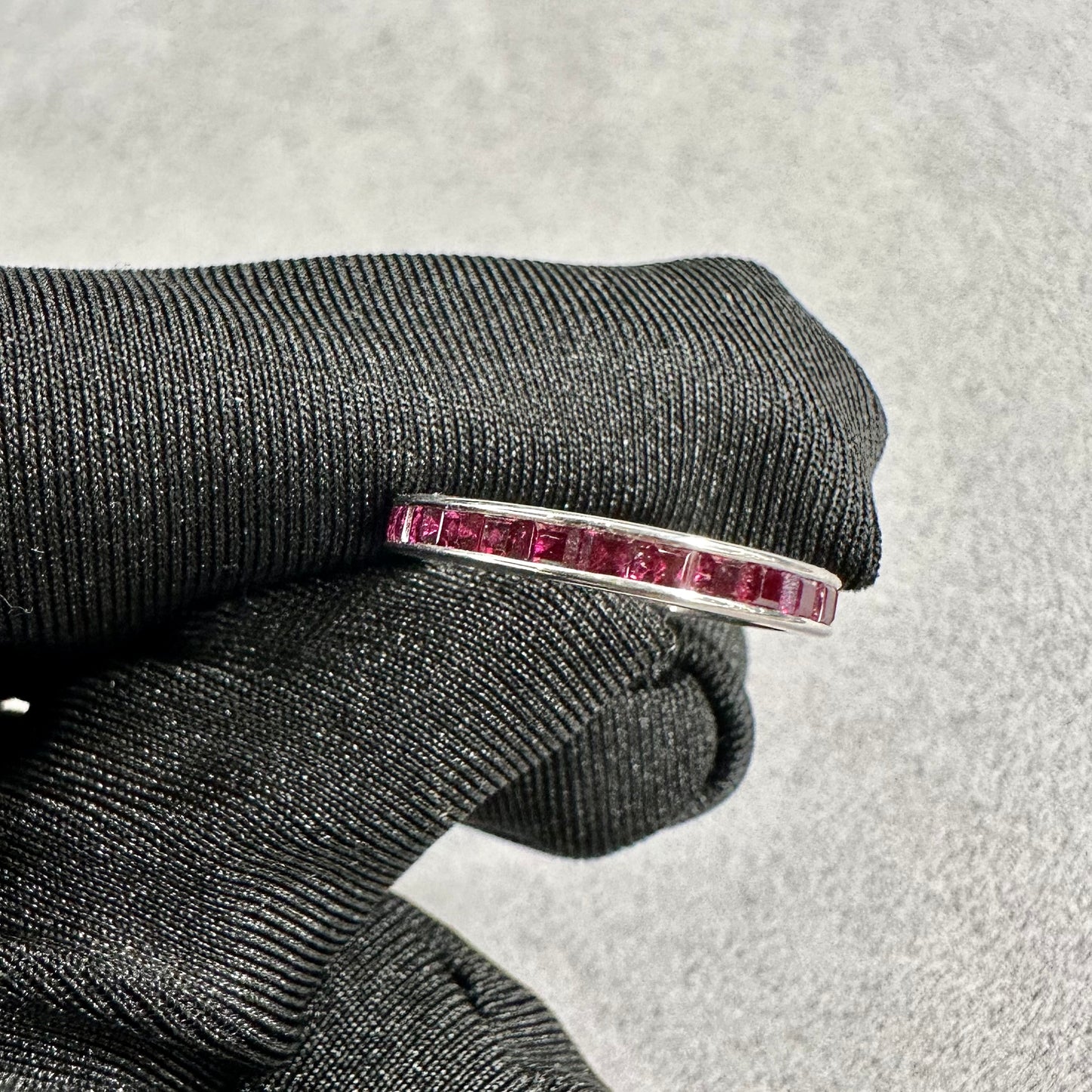 Asscher Cut Vivid Red Ruby Eternity Band Set in 14kt White Gold