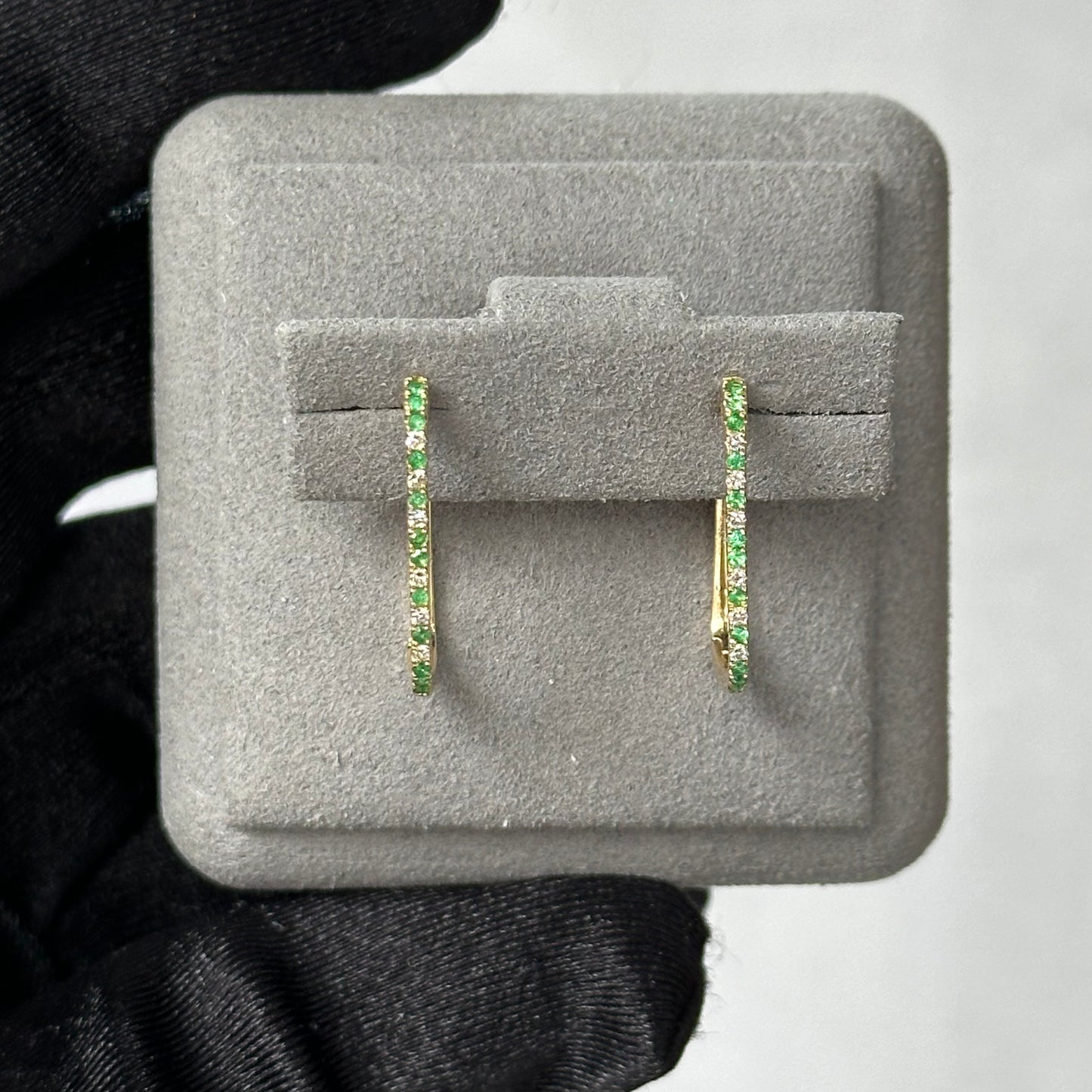Alternating Emerald and Diamond Rectangular Hoop Earrings