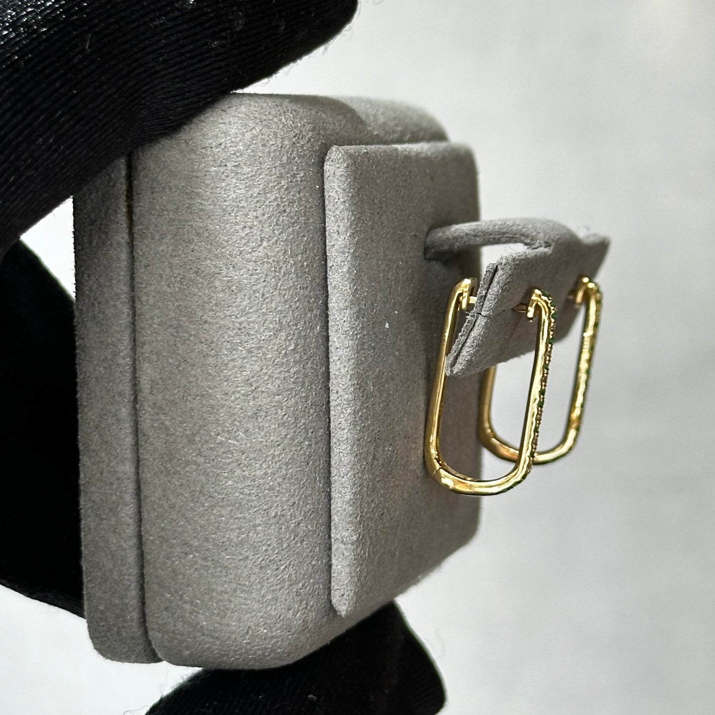 Alternating Emerald and Diamond Rectangular Hoop Earrings