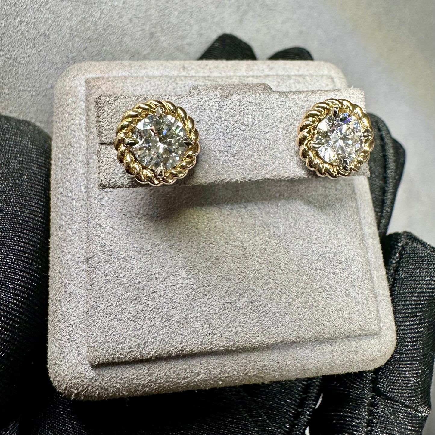 18kt Two Tone Diamond Studs 1ct each