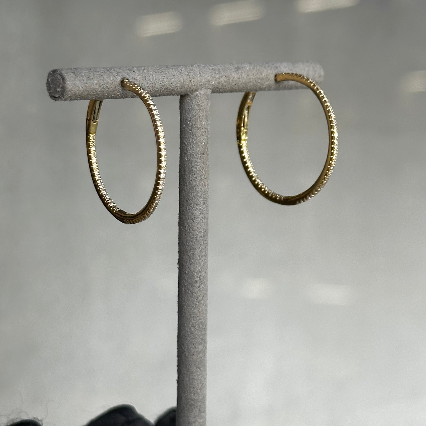 Micro Pave Set Inside and Outside Diamond Hoop Earrings