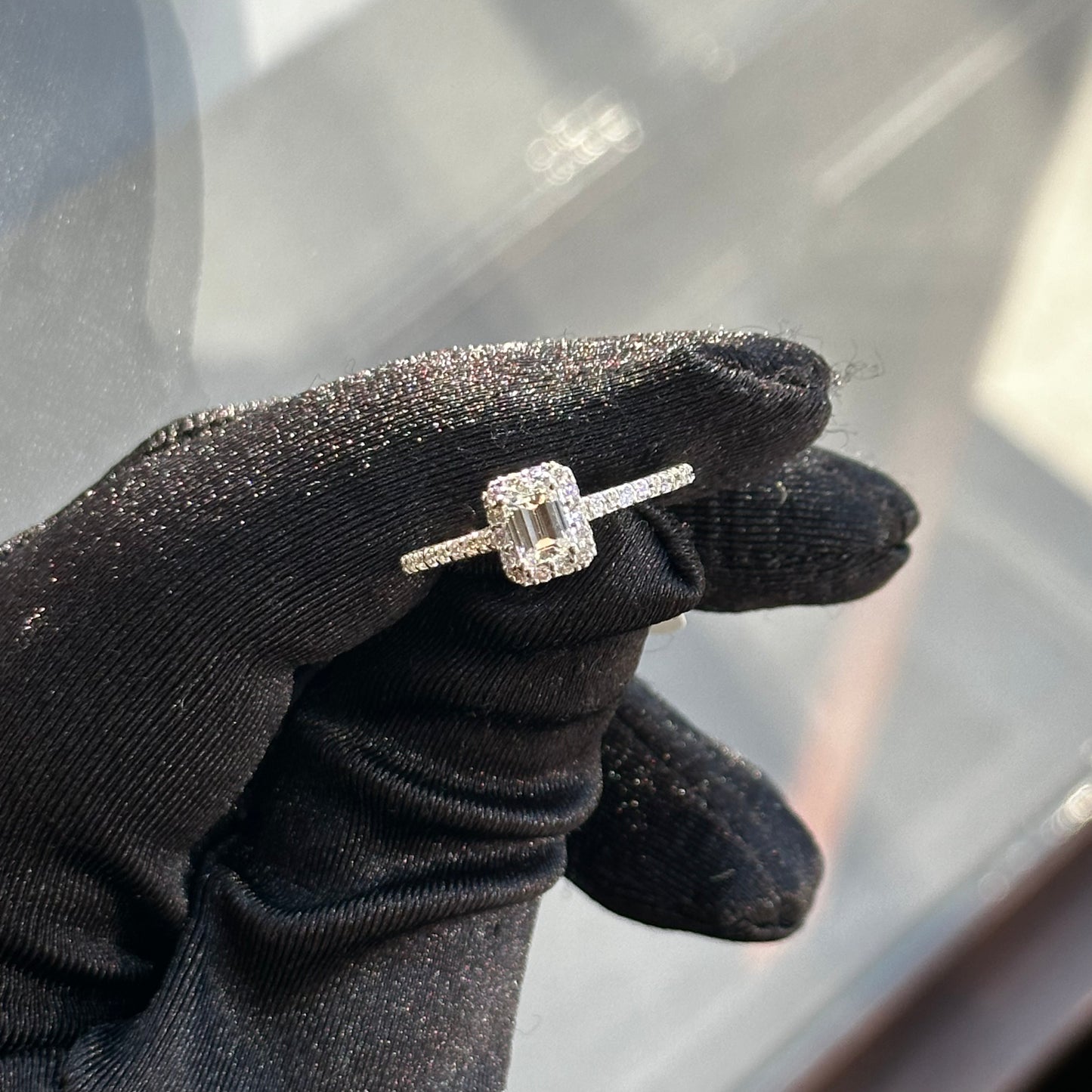 0.99ct Center Emerald Cut Diamond Halo Engagement Ring