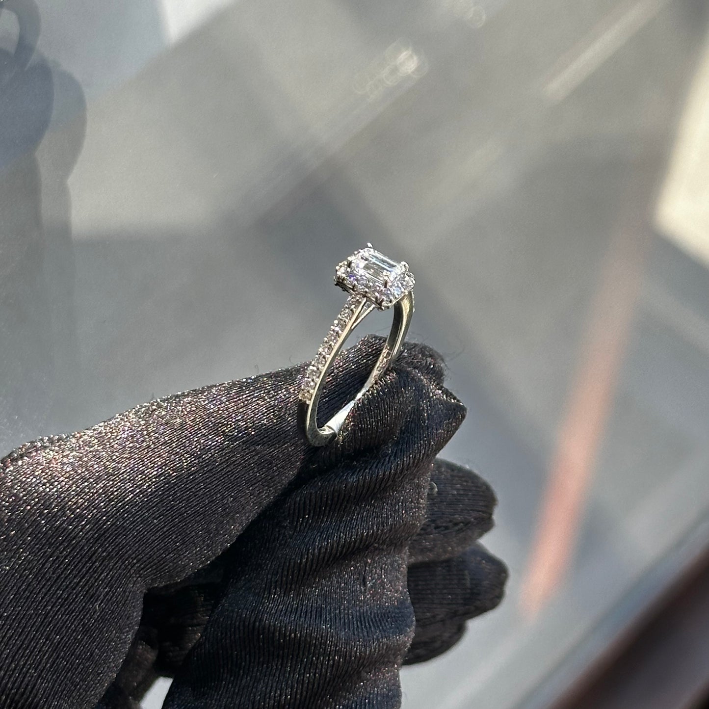 0.99ct Center Emerald Cut Diamond Halo Engagement Ring