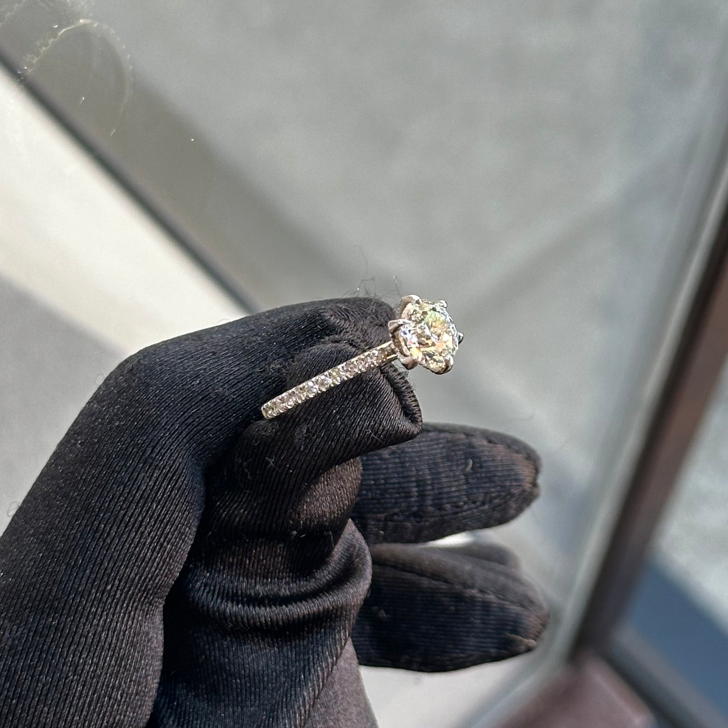 2.06ct Center Round Diamond 6 Prongs Pave Set Engagement Ring
