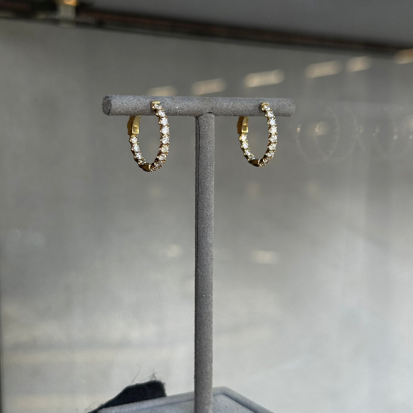 Yellow Gold Inside and Outside Diamond Oval Hoop Earrings